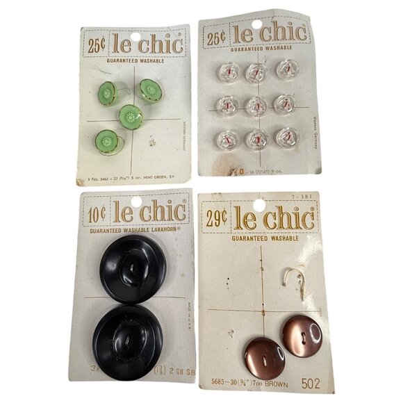 VTG Le Chic Buttons Various Sizes & Colors 18 Cards Some Partial Some Complete - Picture 3 of 6